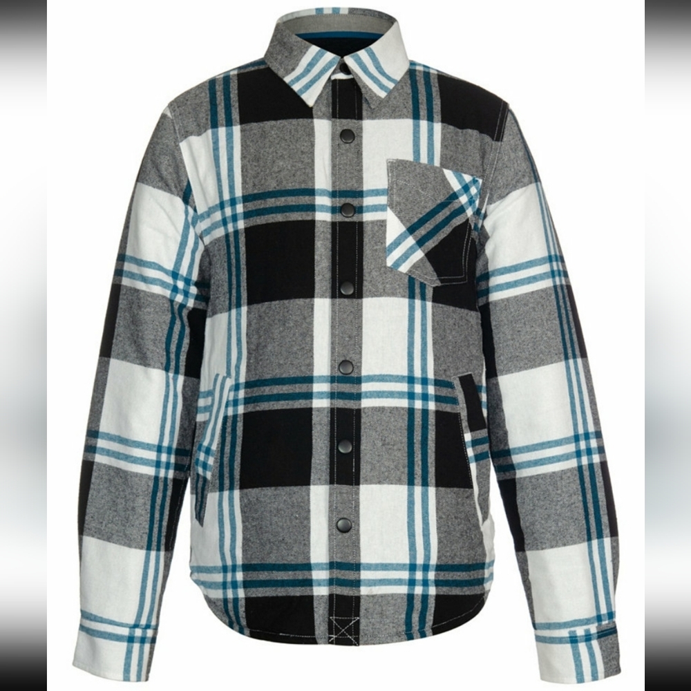 NWT Univibe Plaid Black/White/Blue Sherpa Fur Lining Flannel Jacket Size L